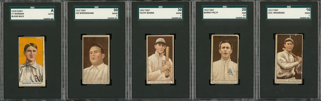 1910 E104-1 Blank Back and 1912 T207 Brown Background "Anonymous" SGC-Graded Collection (5 Different)